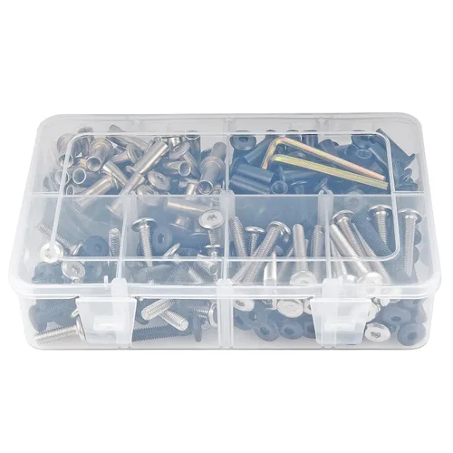Vista 3 de Mix 100 Set M6x20/25/30/35/40/50mm Tornillos de muebles negros con tuercas hexagonales y de barril Kit de tornillos de poste de unión para pernos
