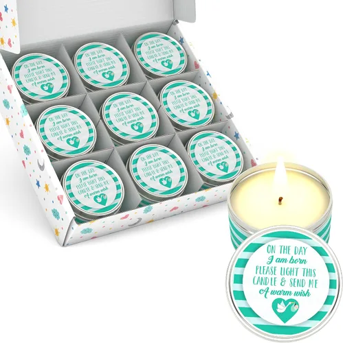 Vista 16 de Majestic Zen Juego de regalo de velas para baby shower, paquete de 9 velas de cera de soja perfumadas neutrales, aroma a polvo fresco para bebé, 30
