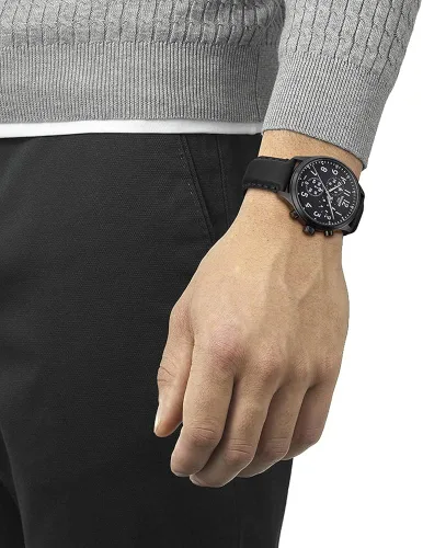 Vista 4 de Tissot Chrono XL Vintage 316L - Reloj de cuarzo suizo con revestimiento de PVD negro, cuero, 22 (T1166173605200), Negro -, Reloj de cuarzo