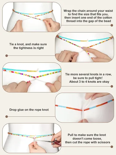 Vista 2 de Juego de 12 cuentas de cintura de 50 a 70 pulgadas, hechas a mano, coloridas cuentas africanas para el vientre, joyería para el cuerpo, joyería
