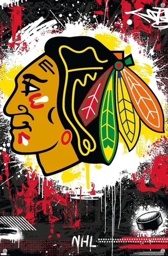 Vista 4 de Trends International NHL Chicago Blackhawks - Póster de pared con el logotipo Maximalist 23, 14.72 x 22.37 pulgadas, paquete de póster y alfiler