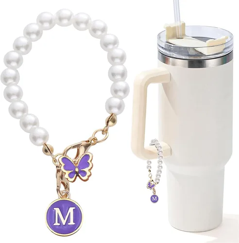 Vista 107 de Encanto de letra para Copa Stanley, accesorios de cadena de perlas, encantos de iniciales de Copa Stanley para asa, decoración de botella de agua