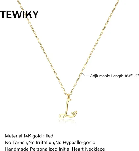 Vista 5 de TEWIKY Collar con inicial para mujeres y niñas, collares rellenos de oro de 14 quilates, delicado collar con dije de letra de oro, moderno