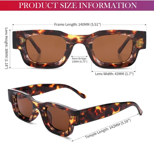 Vista 6 de Hycredi Gafas de sol rectangulares gruesas para mujeres y hombres, lentes de sol polarizados cuadrados gruesos y retro de los años 90, protección