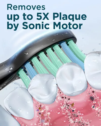 Vista 2 de Rtauys Cepillo de dientes eléctrico M5 para adultos, cepillo de dientes eléctrico sónico para niños y adultos con 8 cabezales de cepillo y estuche