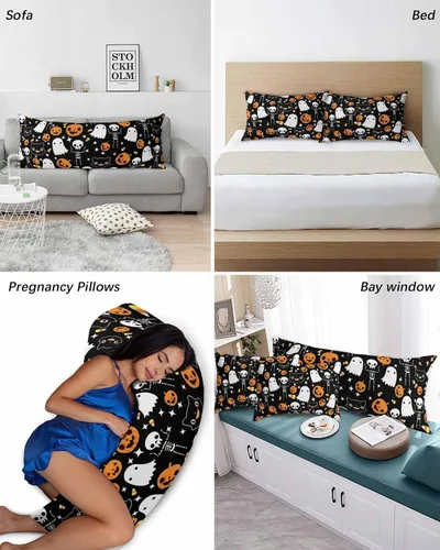 Vista 6 de Funda de almohada negra para Halloween, funda de almohada suave para cama, funda de almohada decorativa de lujo para sofá largo lumbar con cierre