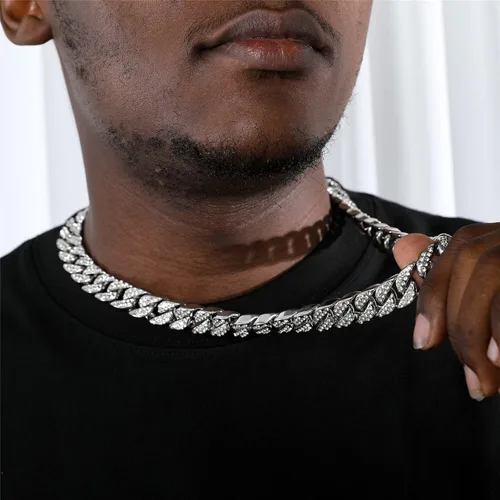Vista 7 de Saintda Juego de collar de cadena de eslabones cubanos para hombre, gargantilla de diamantes de plata y oro de Miami para niños y mujeres