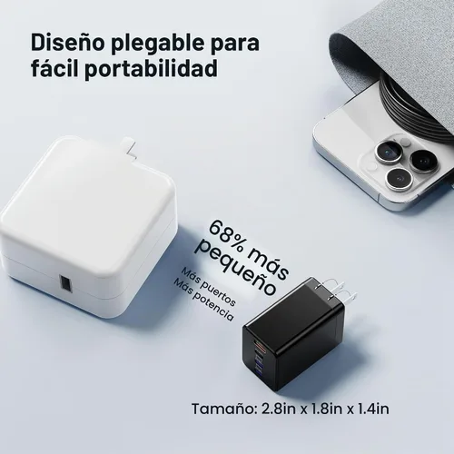 Vista 6 de Bloque de cargador USB C de 200 W, cargador plegable GaN5 súper rápido de 4 puertos USB C, bloque de carga dual de 65 W tipo C, adaptador de carga