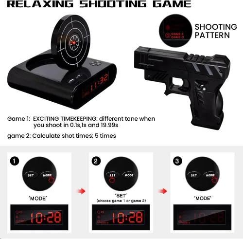 Vista 10 de Lock N' Load Gun Despertador/Objetivo Despertador/Reloj Creativo - Negro