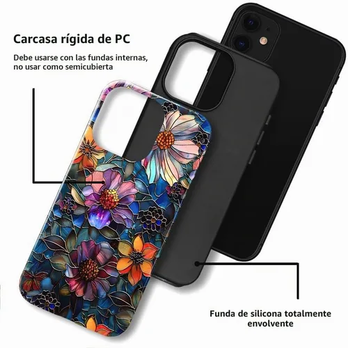 Vista 3 de Funda TnXee Compatible con iPhone 11, Funda Híbrida de 2 Capas de Prevención de Caídas con Arte Floral Colorido para Niñas y Niños Arte floral