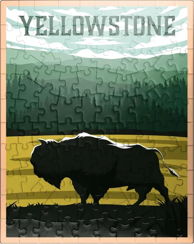 Vista 9 de MyPuzzle Bisons in Yellowstone Parque Nacional Art Deco Estilo Vintage Poster Ilustración - Rompecabezas premium de 1000 piezas para adultos