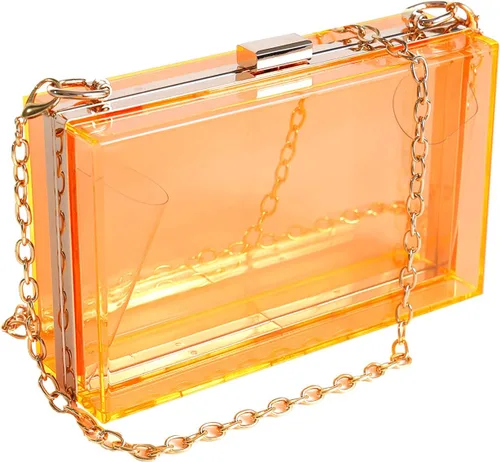 Vista 10 de WJCD - Bolso de mano de acrílico transparente para mujer, bolso de hombro con correa de cadena de dorada desmontable Premium Acrylic, Stadium