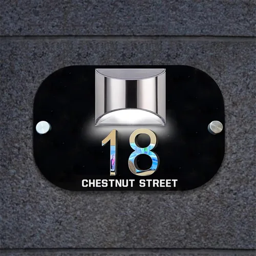 Vista 13 de Placa solar personalizada con números de casa, placa LED moderna para puerta, letrero acrílico para casa de jardín, montaje en la pared para casa