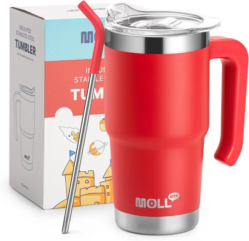 Vista 9 de Vaso de 16 onzas con asa, reutilizable, de acero inoxidable, aislado al vacío, con tapa y pajilla, para mujeres y niñas (verde manzana)