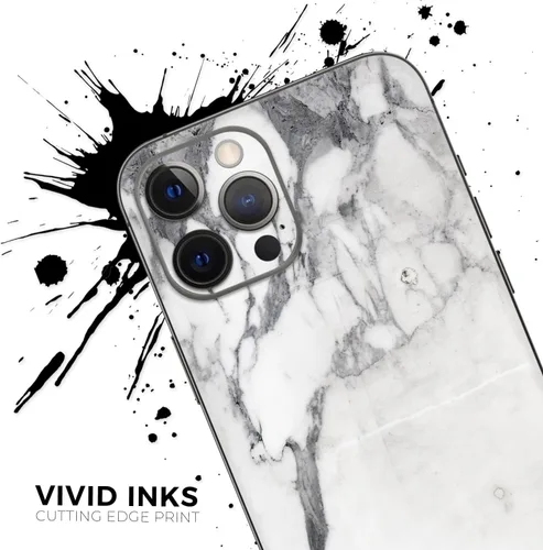Vista 5 de DesignSkinz Kit de calcomanías de cuerpo completo compatible con iPhone 15 Plus, superficie de mármol blanco y gris V3