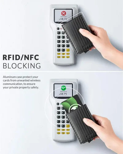 Vista 4 de Cartera plegable de cuero genuino con compartimento para billetes, ventana de identificación y bolsillo para monedas