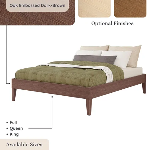 Vista 5 de Grain & Grove Cama con plataforma Bear (matrimonial), roble en relieve marrón oscuro