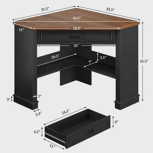 Vista 2 de SEDETA Farmhouse Corner Desk for Small Space, White Small Computer Desk Black and Brown