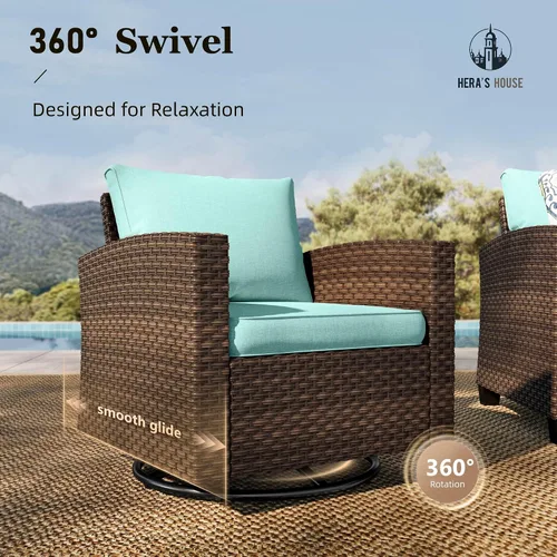 Vista 63 de HERA'S HOUSE - Juego de muebles para patio con mesa para fogata, muebles de mimbre para exteriores, sofá de conversación con asientos profundos