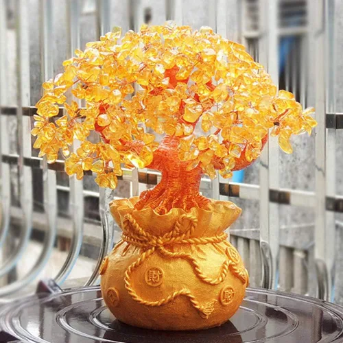 Vista 6 de Wakauto Árbol de dinero de cristal, citrino Feng Shui, árbol bonsái, suerte, fortuna, riqueza, monedas, árboles artificiales, figura de decoración