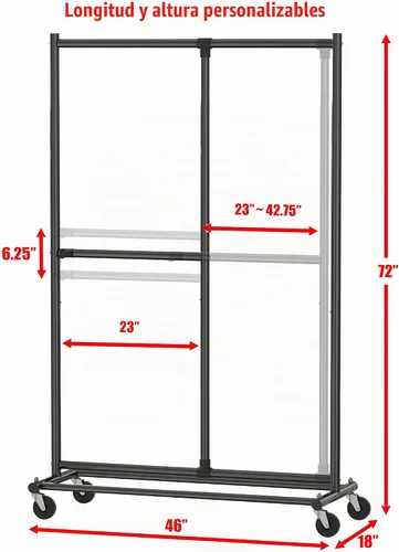 Vista 2 de Simple Houseware Perchero ajustable de doble barra para ropa, 72" H, negro