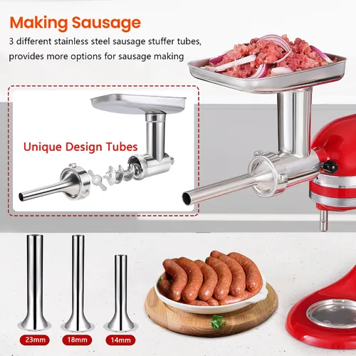 Vista 2 de KINGEAGLE - Accesorio para molinillo de alimentos para mezcladores KitchenAid, juego de accesorios para picadora de carne de acero inoxidable apto