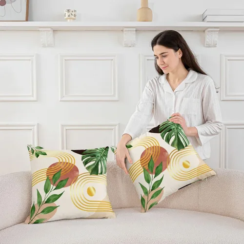 Vista 4 de Erosebridal Funda de almohada de hojas de palmera de 16 x 16 pulgadas, funda de almohada con plantas botánicas tropicales para niños, adolescentes