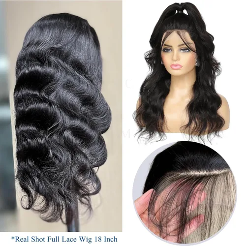 Vista 7 de Pelucas de cabello humano con encaje completo, ondulado, HD, transparente, hecho a mano, peluca de encaje entera hecha a mano, previamente