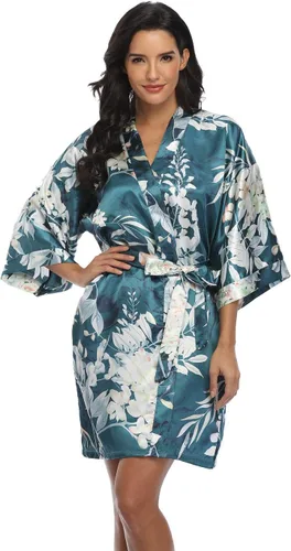 Vista 3 de Bata de satén para mujer, corta, sedosa, para dama de honor, novia, despedida de soltera, ropa para dormir