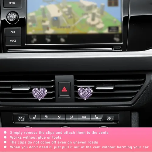 Vista 6 de Ziciner 2 piezas de dijes de clips para ventilación de aire de coche con corazón brillante, clips para salida de aire de coche con forma de corazón