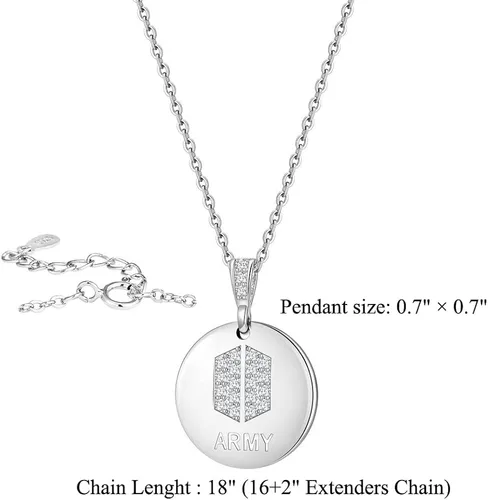 Vista 2 de YANENG KPOP Bangtan - Collar con colgante de circonita cúbica para fanáticos del ejército regalo para mujeres y niñas Metal Circonia cúbica
