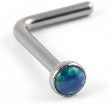 Vista 17 de Piercing para la nariz, calibre 22, relleno de oro de 14 quilates, simple en forma de L con ópalo blanco, pin de nariz de oro único, joyería Negro-L