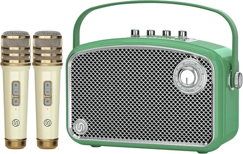 Vista 9 de Amplificador de voz potente de 120 W con 2 micrófonos UHF, altavoces Bluetooth con ajuste de graves/trable/eco, sistema de altavoces PA pequeño