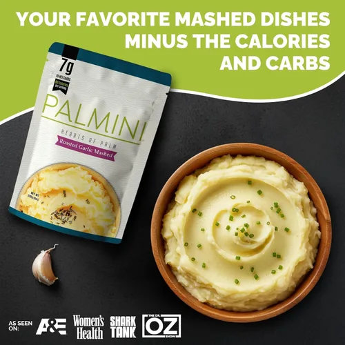 Vista 3 de Palmini Corazones de ajo asado de palmera triturados Corazones de palma bajos en carbohidratos y bajos en calorías 0.27 oz de carbohidratos