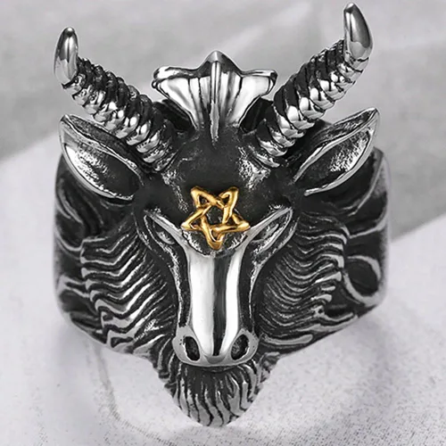 Vista 3 de Jude Jewelers - Anillo de cabeza de cabra de acero inoxidable diseño de satanás