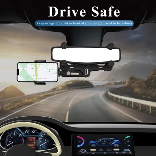 Vista 6 de Soporte de teléfono para automóvil, soporte de teléfono para espejo retrovisor, giratorio y retráctil, soporte de teléfono para espejo retrovisor