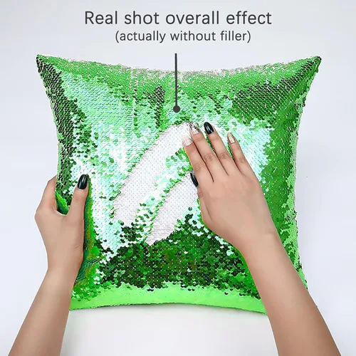 Vista 2 de ORJ Funda de almohada de lentejuelas de sublimación de 16 x 16 pulgadas, reversible, de sirena, decorativa, personalizada, para niños (verde)