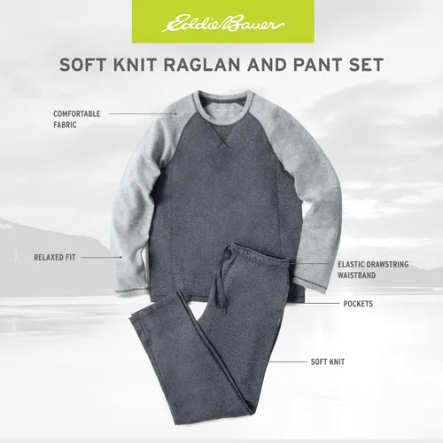 Vista 2 de Eddie Bauer Conjunto de pijama para hombre, cómodo conjunto de camisa raglán y pantalones