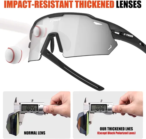 Vista 4 de X-TIGER Gafas de ciclismo polarizadas con 5 lentes intercambiables, MTB para ciclismo, béisbol, carrera, lentes deportivos para hombres y mujeres
