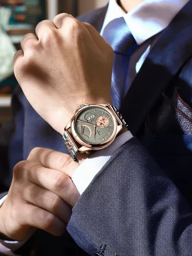 Vista 3 de KXAITO Fashion Business Mens Watches Stainless Steel Band Waterproof Quartz Watch for Men