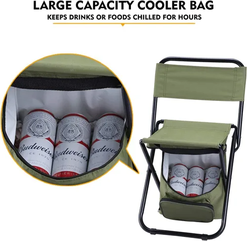 Vista 5 de LEADALLWAY Silla de pesca con bolsa más fresca y bolsa de caña de pescar