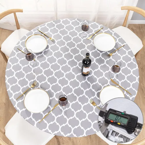 Vista 5 de UMINEUX - Mantel redondo de vinilo ajustable con bordes elásticos y reverso de franela, funda de mesa redonda impermeable, fácil de limpiar