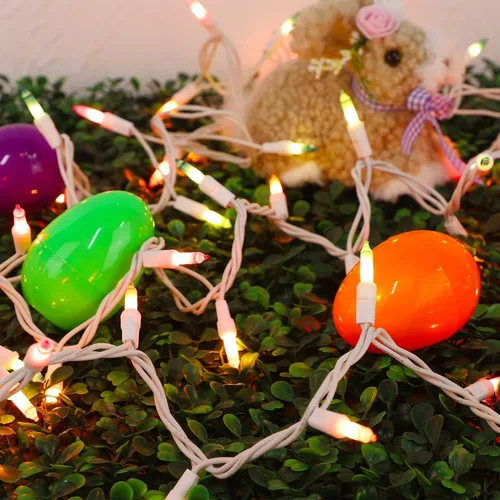 Vista 5 de LJLNION 3 juegos de luces de cuerda de Pascua, 150 unidades de 30 pies cada una de cable blanco, mini luces de hadas pastel, 120 V con certificación