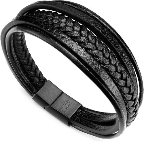 Vista 8 de murtoo Mens Leather Bracelet with Clasp Cowhide Multi-Layer Braided Leather Mens Bracelet