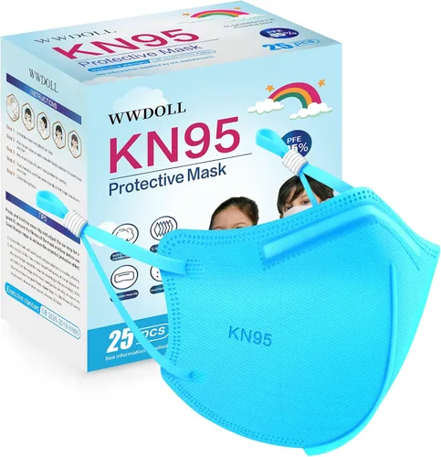 Vista 12 de WWDOLL Mascarillas KN95 para niños, paquete de 25 unidades, mascarillas KN95 transpirables de 5 capas para niños, color negro