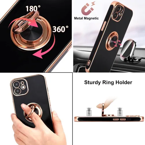 Vista 3 de Funda diseñada para iPhone 11, soporte de anillo giratorio de 360° integrado, soporte magnético de silicona suave, cubierta protectora ultra delgada