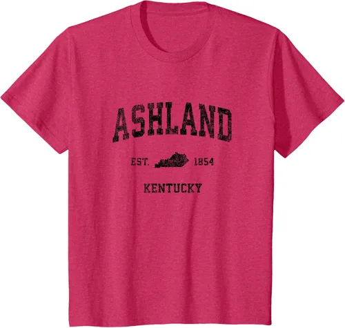 Vista 84 de Ashland Kentucky KY Vintage Sports Design Camiseta de impresión negra Asfalto