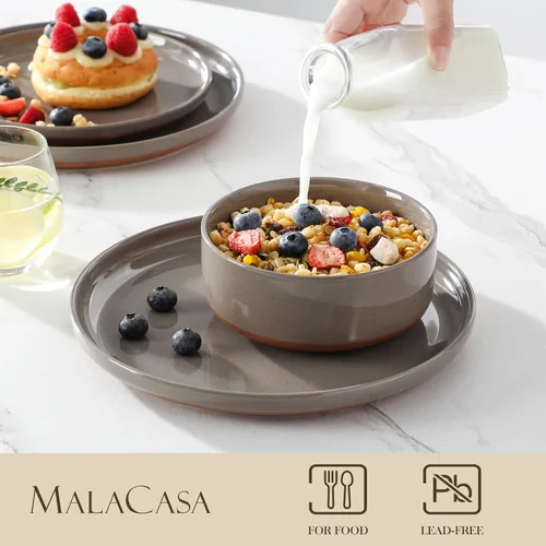 Vista 3 de MALACASA - Juego de platos y tazones, 12 piezas de vajilla moderna de gres para 4, juego de vajilla de cocina de cerámica, apto para microondas