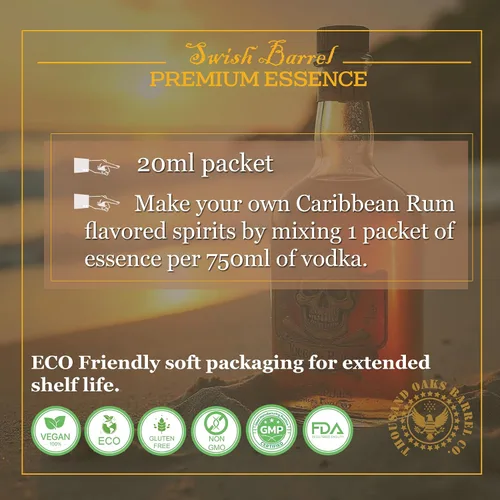 Vista 3 de Aromatizante de esencia de ron caribeño ámbar (paquete de 5), paquete de repuesto de sabor a licor para kits Bootleg y envejecimiento en barrica