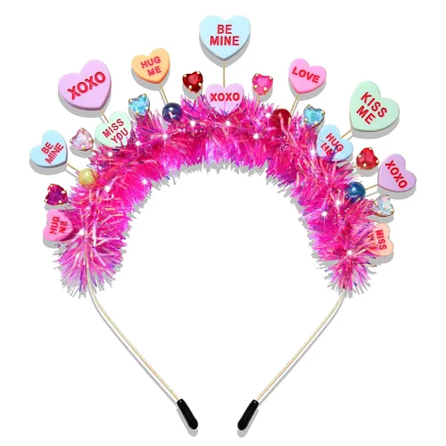 Vista 7 de PHALIN Diademas para el día de San Valentín para mujer, esmaltadas, para el día de San Valentín, diademas para el cabello, dulces festividades